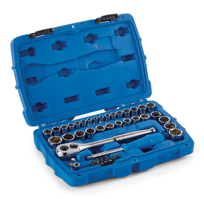 Socket Set, SAE / Metric, CRV, Nickel-Chrome Plating, 41-pc K3127