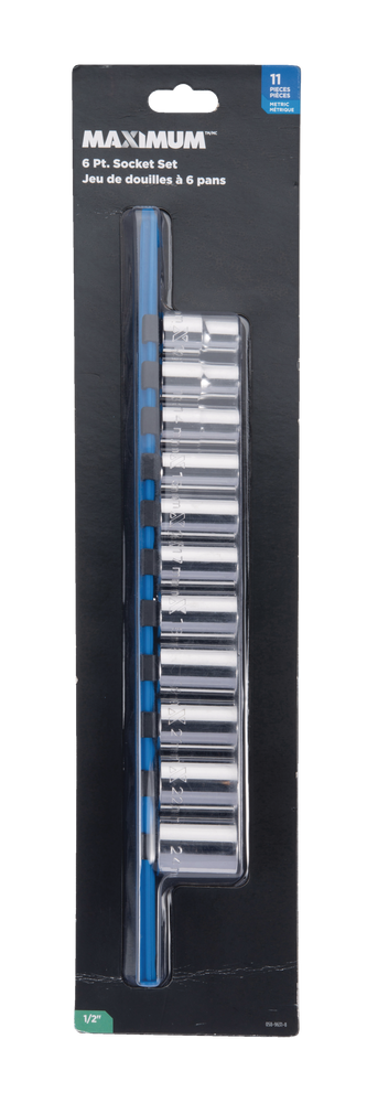 1/2-in Drive 6 Pt. Socket Set, Metric, Nickel-Chrome Plating, 11-pc P0908