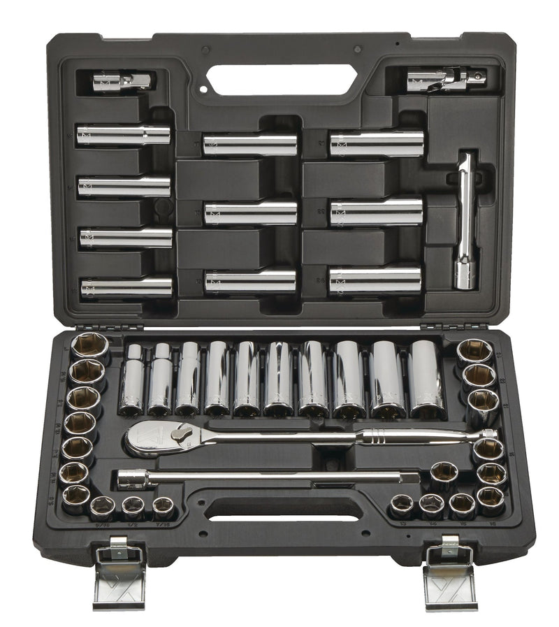 1/2-in Drive Professional Grade Socket Set, 45-pc, SAE/Metric, CRV, Nickel-Chrome Plating B8368