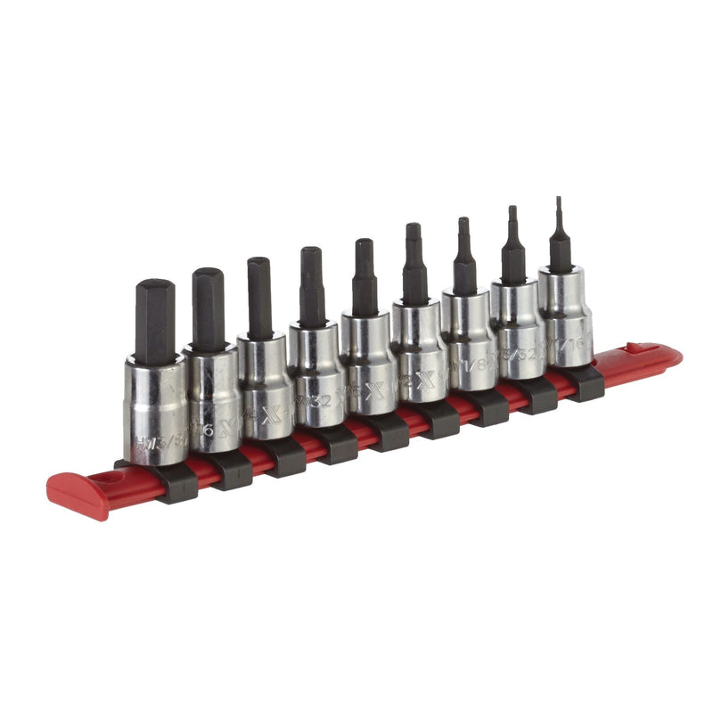 3/8-in Drive Hex Bit Socket Set, Chrome-Plated, 9-pc, SAE A8956
