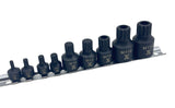 9 Piece Impact Stubby Bit Socket Rail Triple Square