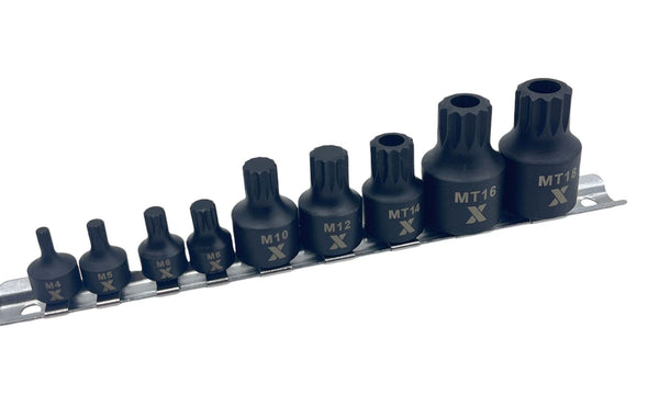9 Piece Impact Stubby Bit Socket Rail Triple Square M9003