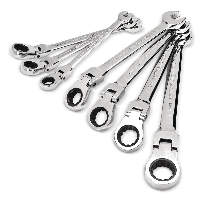 Flexhead Ratcheting Wrench Set, Alloy Steel, Metric, 7-pc P6669