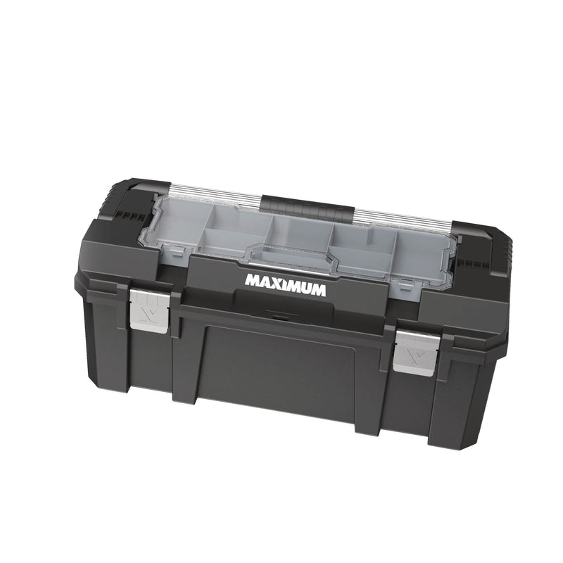 Heavy-Duty Plastic Tool Box with Removable Tray & Organizer, 26-in, Black C0005