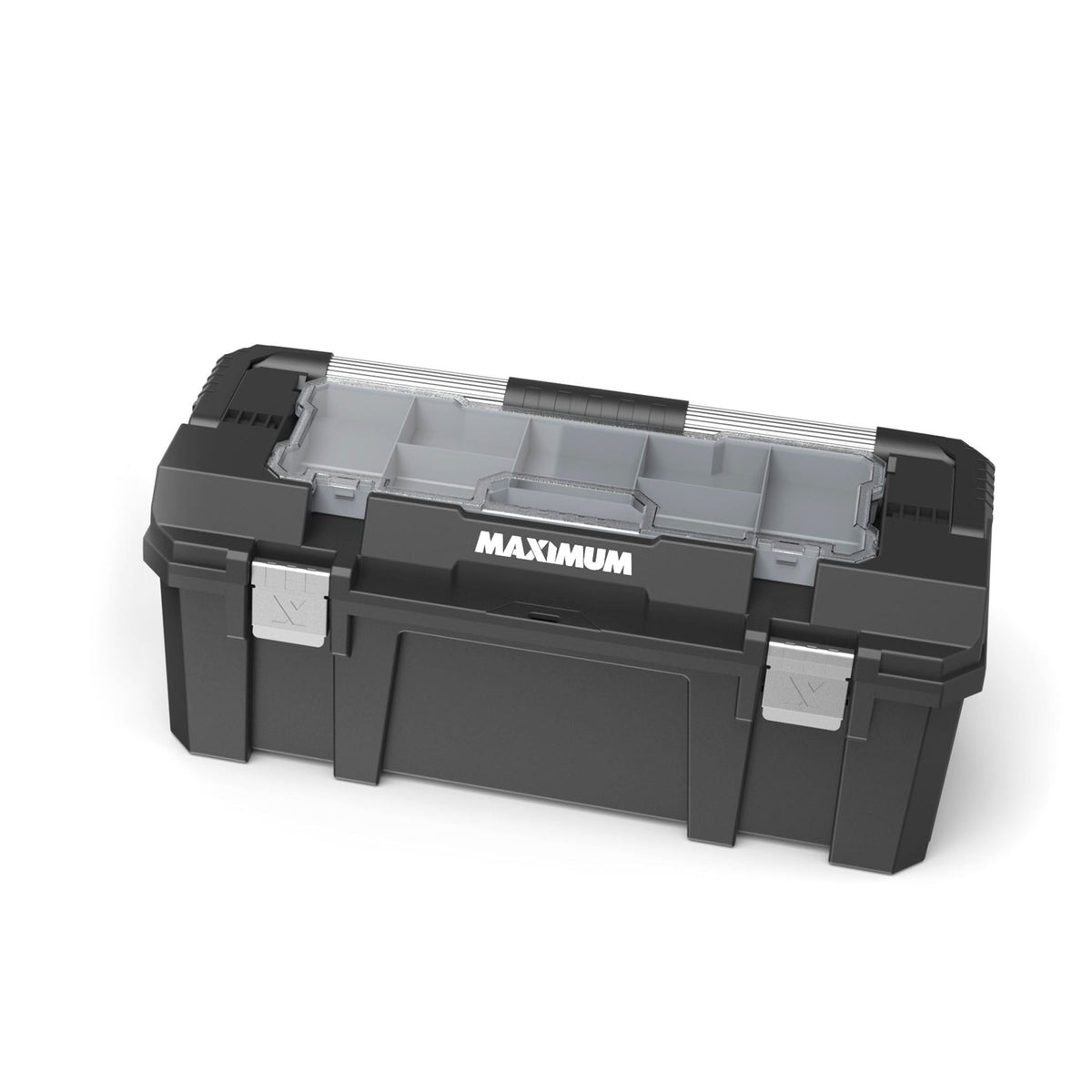Heavy-Duty Plastic Tool Box with Removable Tray & Organizer, 26-in, Black