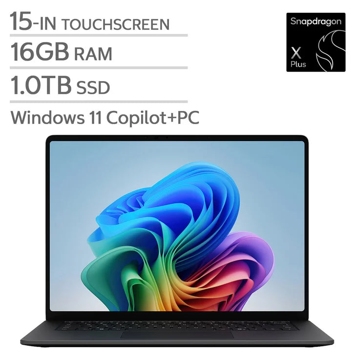 Microsoft Surface 15.0-in. Copilot+ PC Touchscreen Laptop, Qualcomm Snapdragon X2 Plus - 16GB RAM, 1 TB SSD - Black X9366
