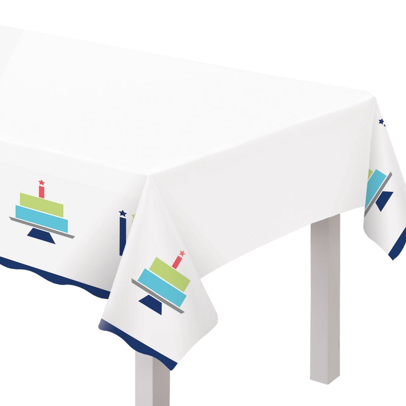 Modern Birthday Cake Reusable Plastic Table Cover, 54x102-in, For Indoor/Outdoor Use Y8948