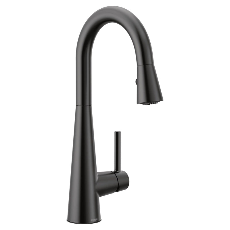 Sleek Single Handle High Arc Pull Down Kitchen Faucet, Matte Black H9957