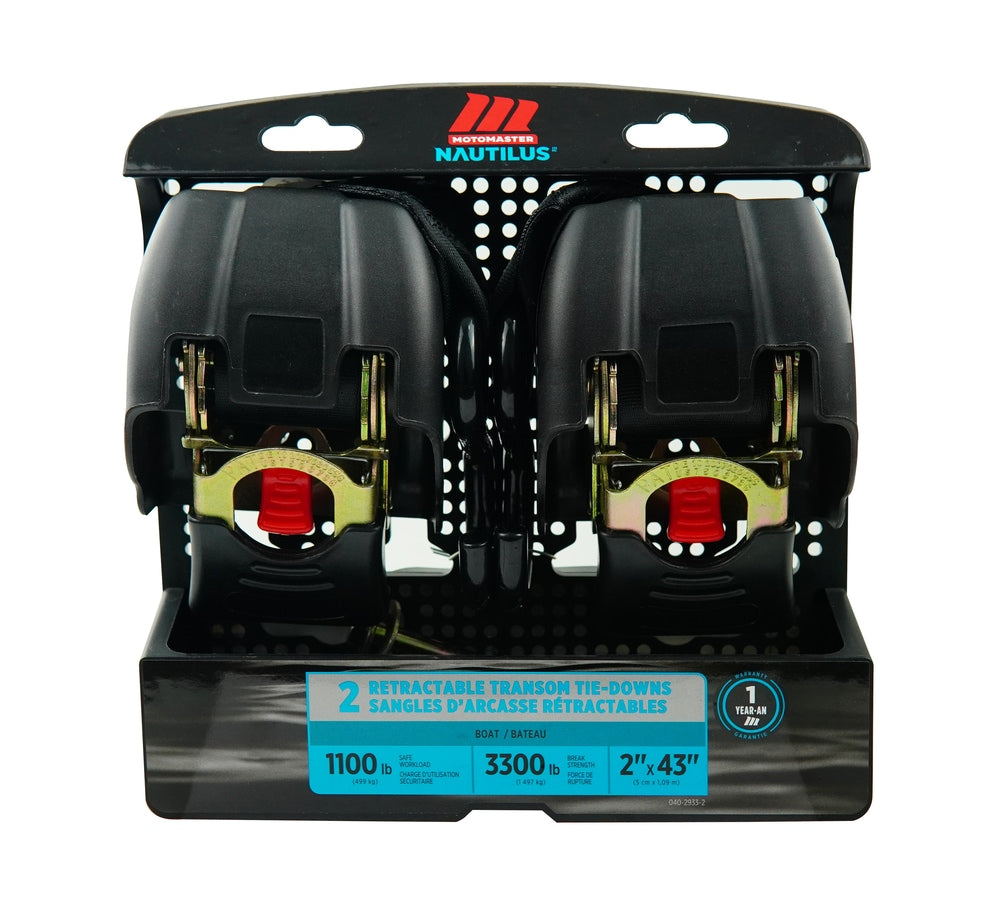 3,300-lb Retractable Transom Tie Down Strap, 2-in x 43-in, 2-pk