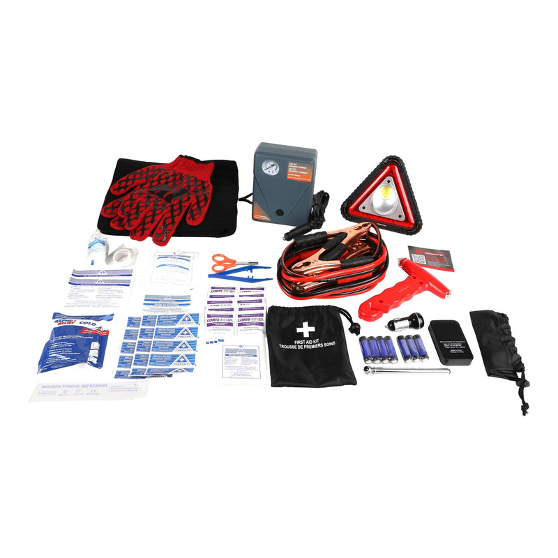 Executive Safety Kit with Booster Cables, Air Compressor & LED Flares G5496
