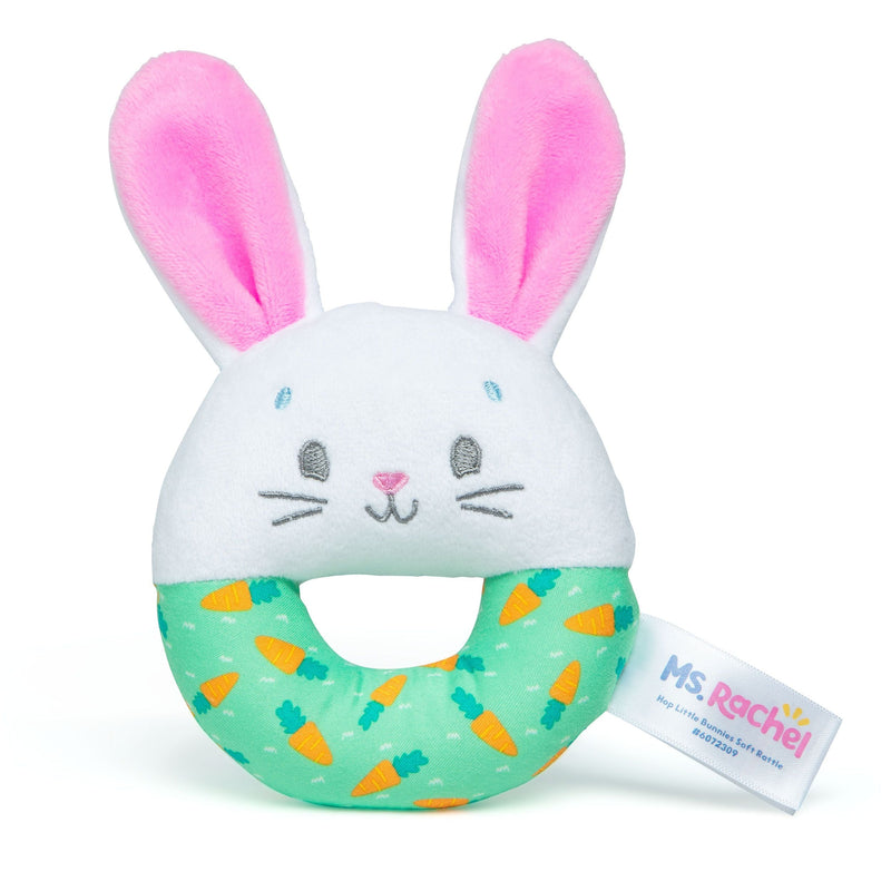 Hop Little Bunnies Soft Rattle Toy, Baby Teething Toys with Plush Bunny Cover, Toddler Toys W1372