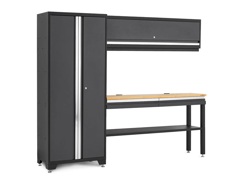 Bold 3.0 Series All-in-One Lockable Steel Garage Cabinetry Set with Bamboo Top, Grey, 90-in x 18-in x 72-in, 4-pc S1496