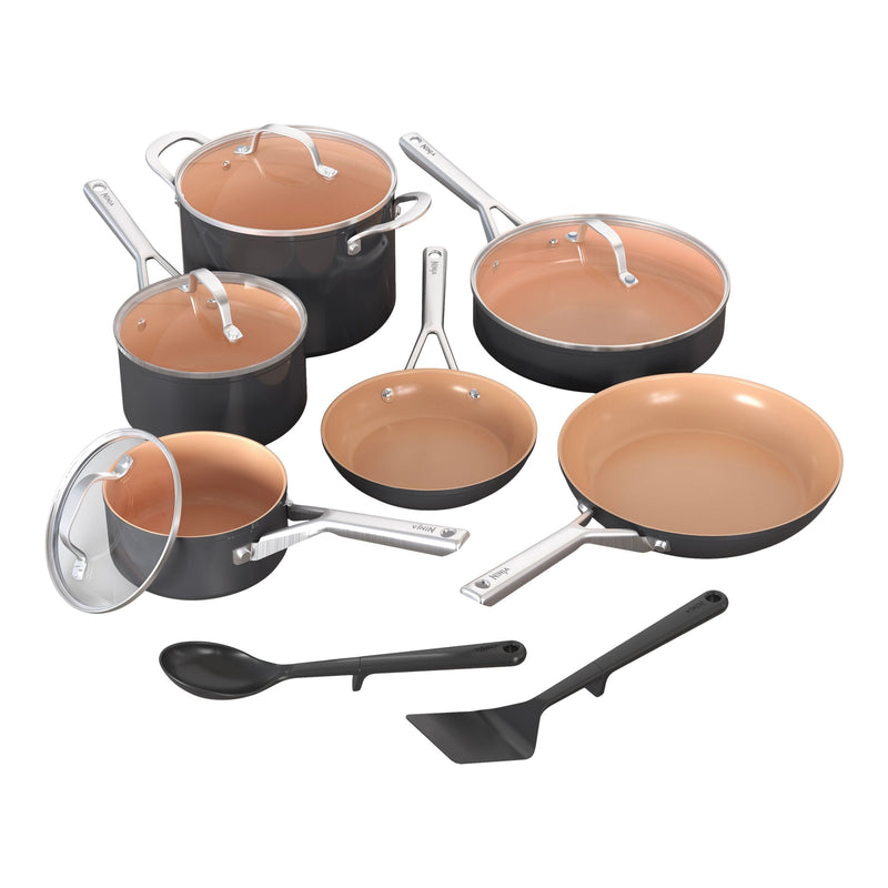 Extended Life Essential Ceramic Cookware Set, 12-pc, Dark Grey B7099