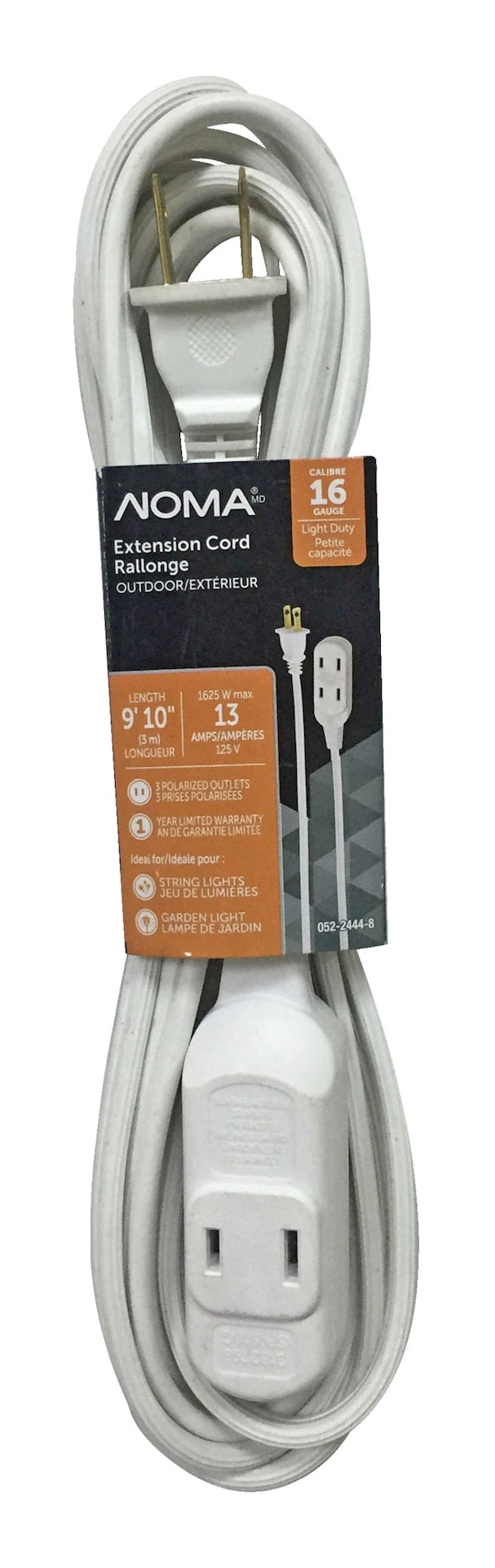 16/2 Outdoor Extension Cord with 3 Outlets, White V5791