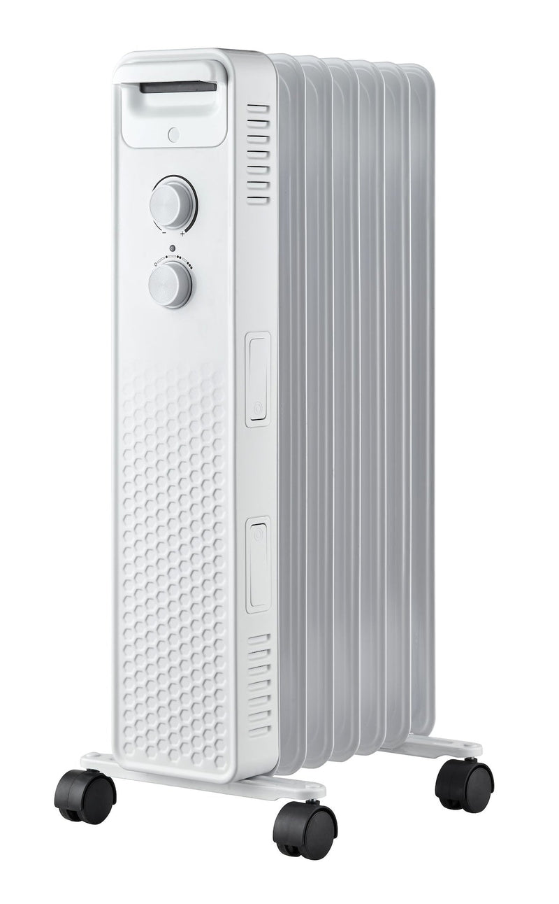 3-Setting Mechanical Oil Filled Heater with Adjustable Thermostat, Castors & Handle, 1500W, White I3591