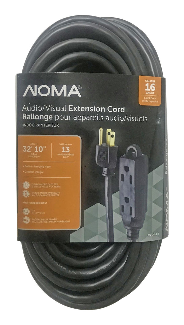 32-ft 10-in 16/3 Light Duty Extension Cord with 3 Grounded Outlets. Audio / Visual, Black A8937