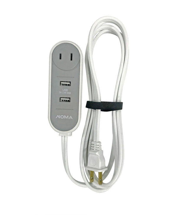 6-ft 6-in 16/2 Extension Cord with 2 USB Outlets, Travel design, White T3958