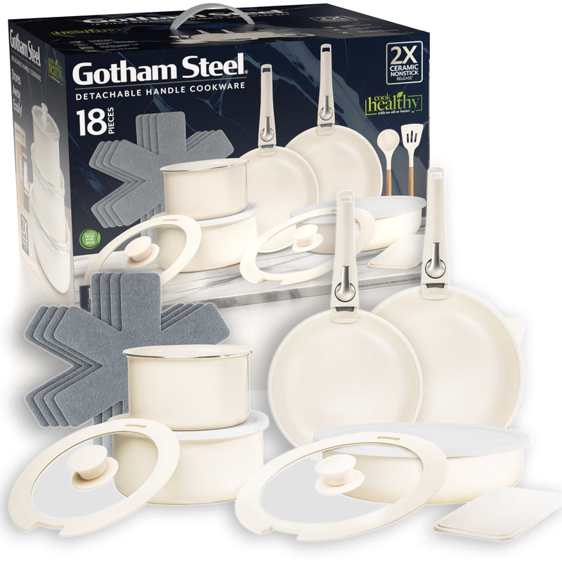 OB Pots & Pan Set with Removable Handles, Cream, 18-pc O7140