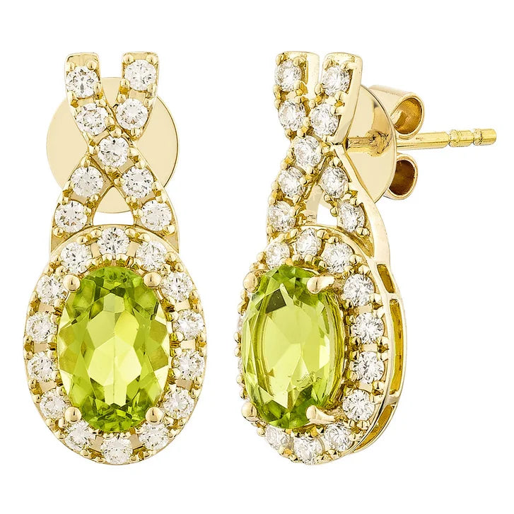 Oval Shaped Peridot and Diamond Earrings (0.30 ctw) I5758