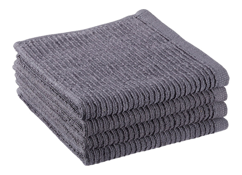 Ribbed Cotton Terry Square Dish Cloths, Charcoal, 4-pk W6324