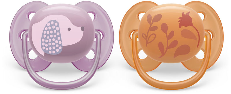 Ultra Soft Pacifier, 6-18 Months, Violet Puppy & Orange Leaves, 2-pk R6453