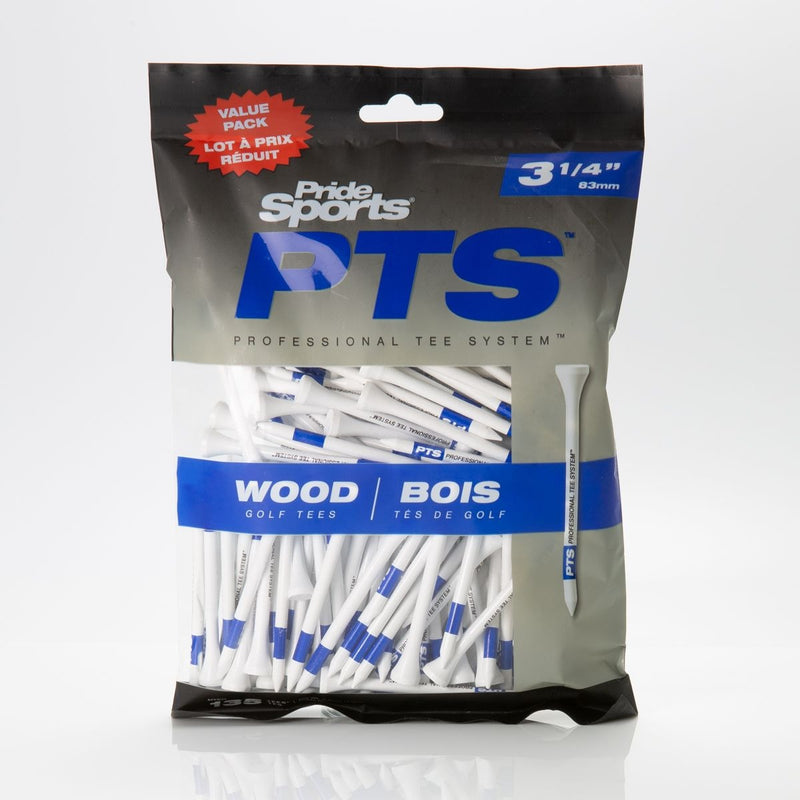 Pride Professional Tee System ProLength Plus Wood Golf Tee, 3-1/4-in Blue on White, 135-pk F8110