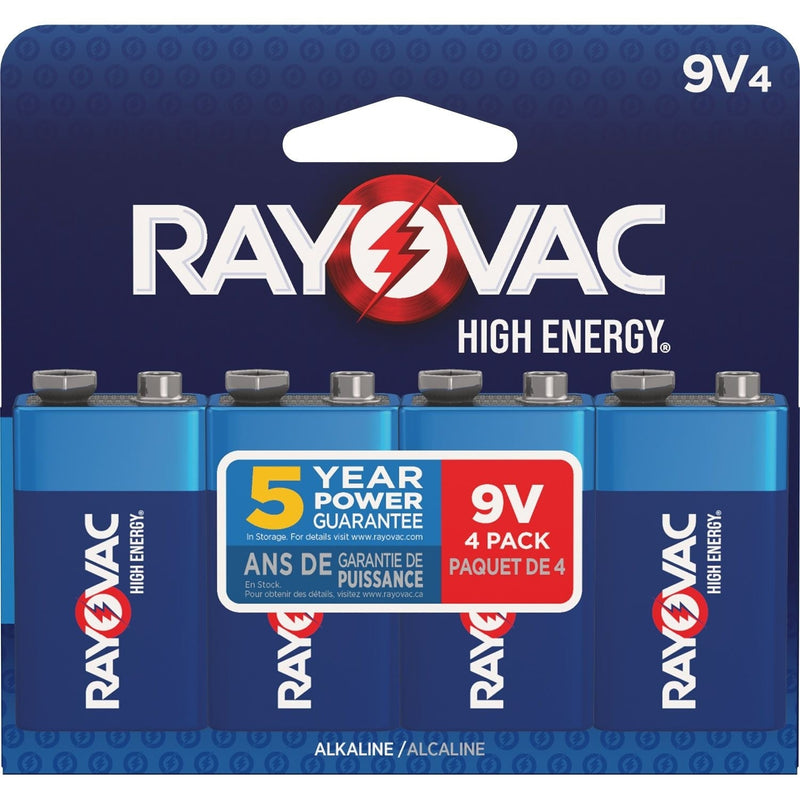 HIGH ENERGY 9V/9 Volt Alkaline Batteries, Long Lasting, All Purpose, 4-pk U5793