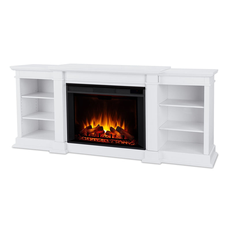 Eliot Grand Entertainment VividFlame Media Indoor Electric Fireplace TV Stand, 1500W, Includes Remote Control & Firebox, White Z6747