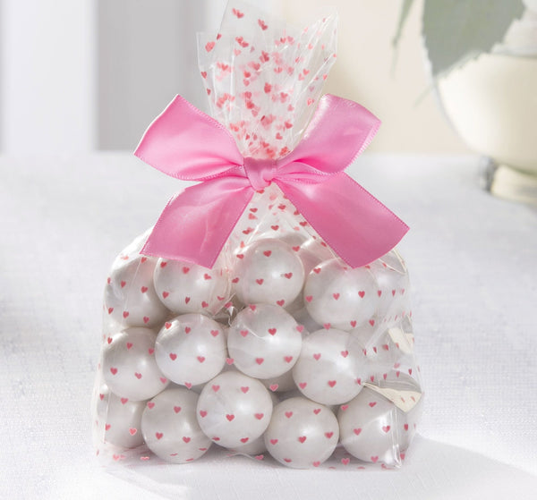 Rectangle Cello Treat Party Bags, Pink/Clear, Hearts, 10-in, 12-pk, for Gender Reveal/Baby Shower S7351