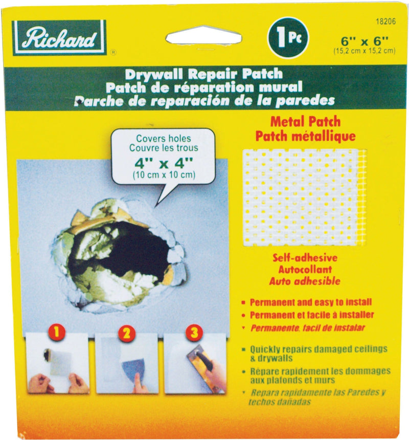 Self-Adhesive Metal-Reinforced Drywall & Ceiling Hole Repair Patch, 6 x 6-in H2183