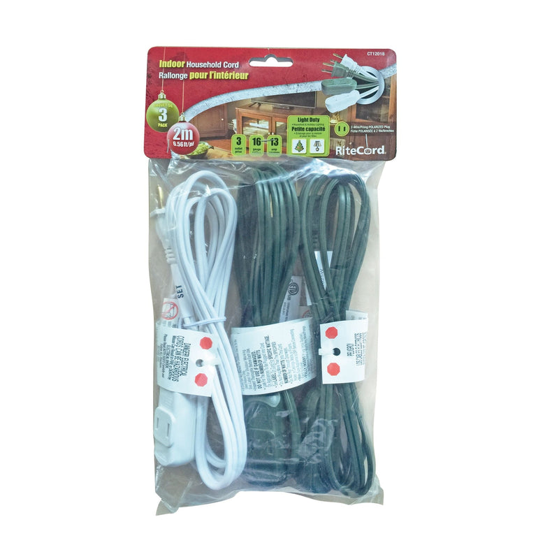 6-ft 7-in 16/2 Indoor Extension Cord, 3-pk D3137