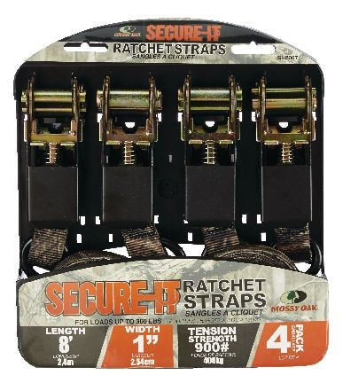 Ratchet Tie-Down Straps, 1-in x 8-ft (2.54 cm x 2.4 m), 4-pk E8266