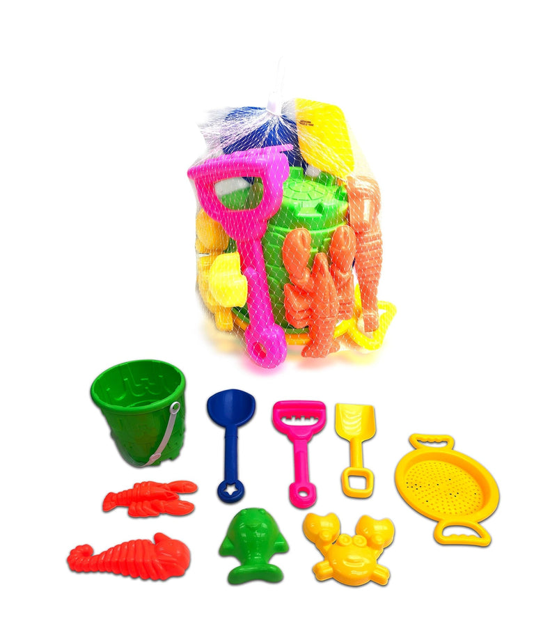 Sand Plastic Mold Toy Set with Bucket, Multi-Coloured, 9-pk, Ages 2+, for Summer/Beach Activities C3203