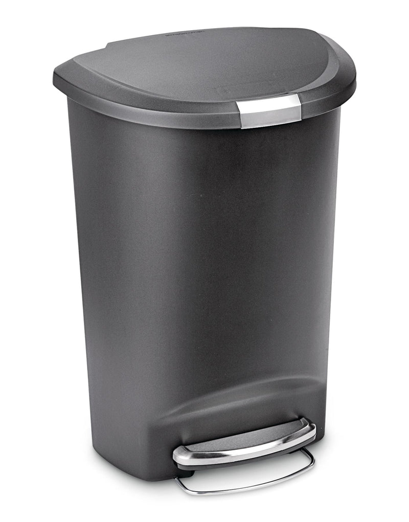 Plastic D-Shaped Step Garbage Can, Black, 50-L L4279