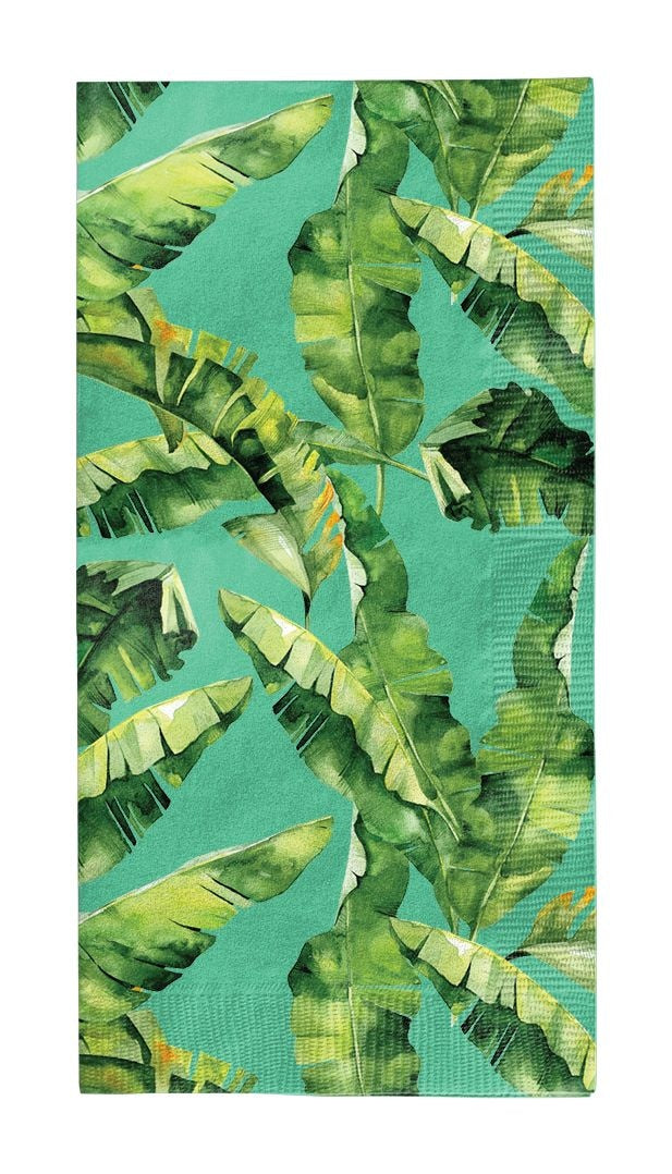 Palm Spring Rectangle Paper Disposable Guest Towel Napkins, Green, 8-in, 20-pk, 3-ply, for Summer Party H3838