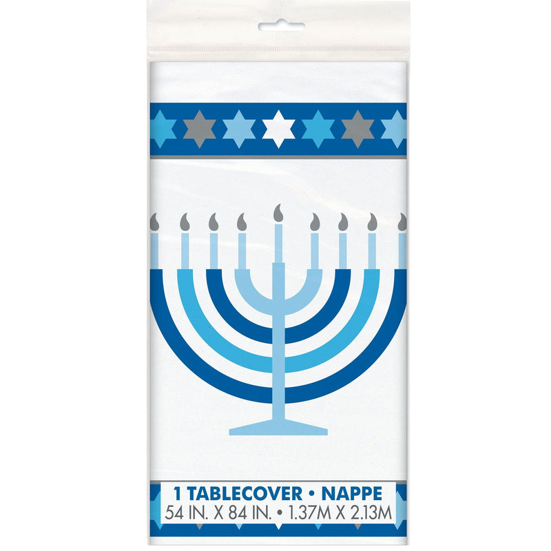 Starry Rectangle Plastic Reusable Table Cover, White/Blue, 54x108-in, for Hanukkah Y1759