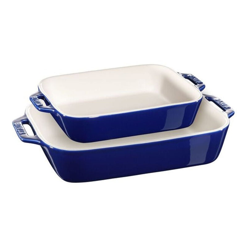 Nestable Dark Blue Non-Stick Ceramic Rectangular Baking Dish Set, 2-pc Q5328