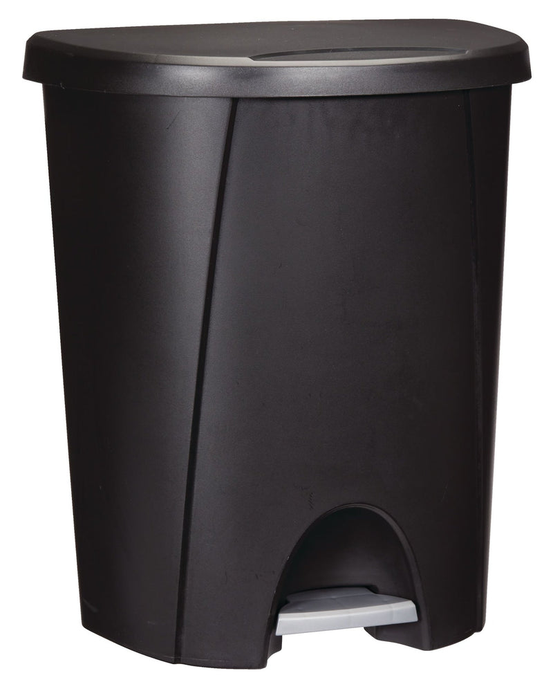 Plastic D-Shaped Step Garbage Can, Black, 25-L O7837