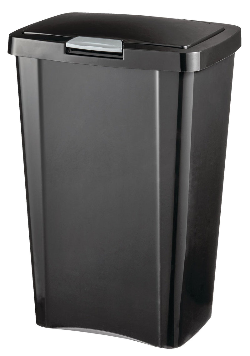 Plastic Rectangular Springloaded Touch Top Garbage Can, Black, 49-L L9692