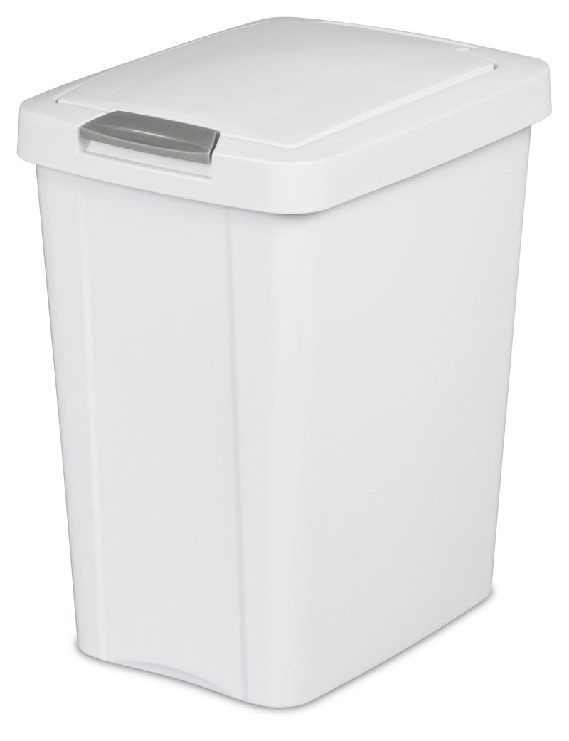 Plastic Rectangular Springloaded Touch Top Garbage Can, White, 28-L C0028
