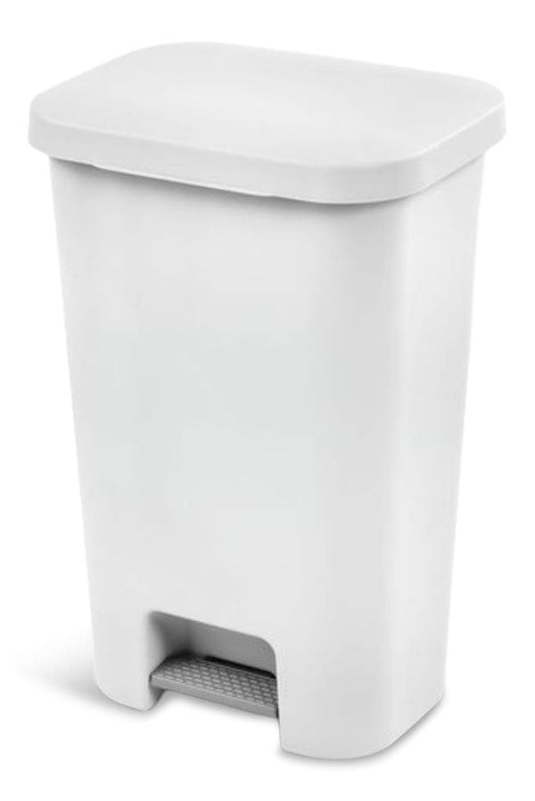Plastic Rectangular Step Garbage Can, White, 45-L O1385