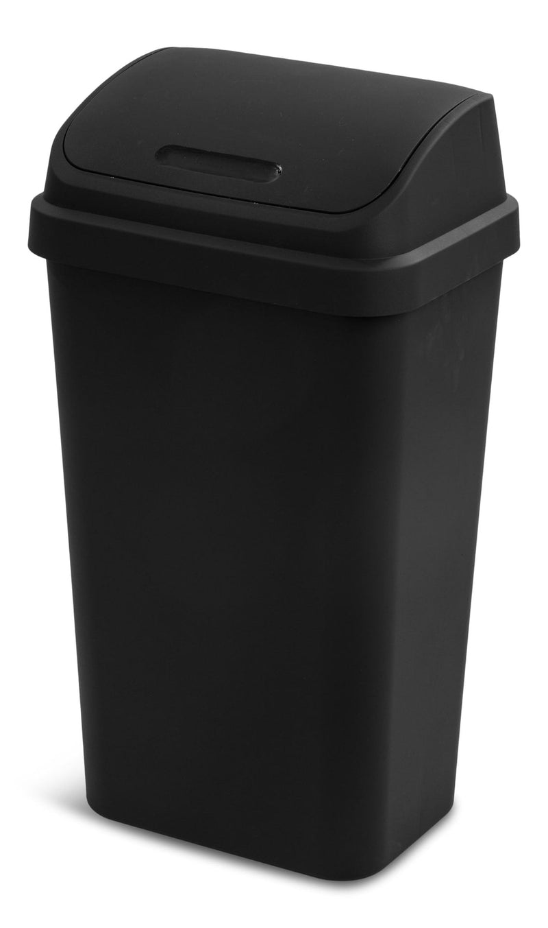 Plastic Rectangular Swing Lid Garbage Can, Black, 49-L H4065