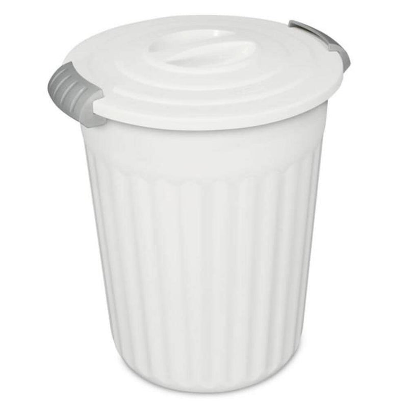 Plastic Round Latching Utility Garbage Can, White, 23-L K3441