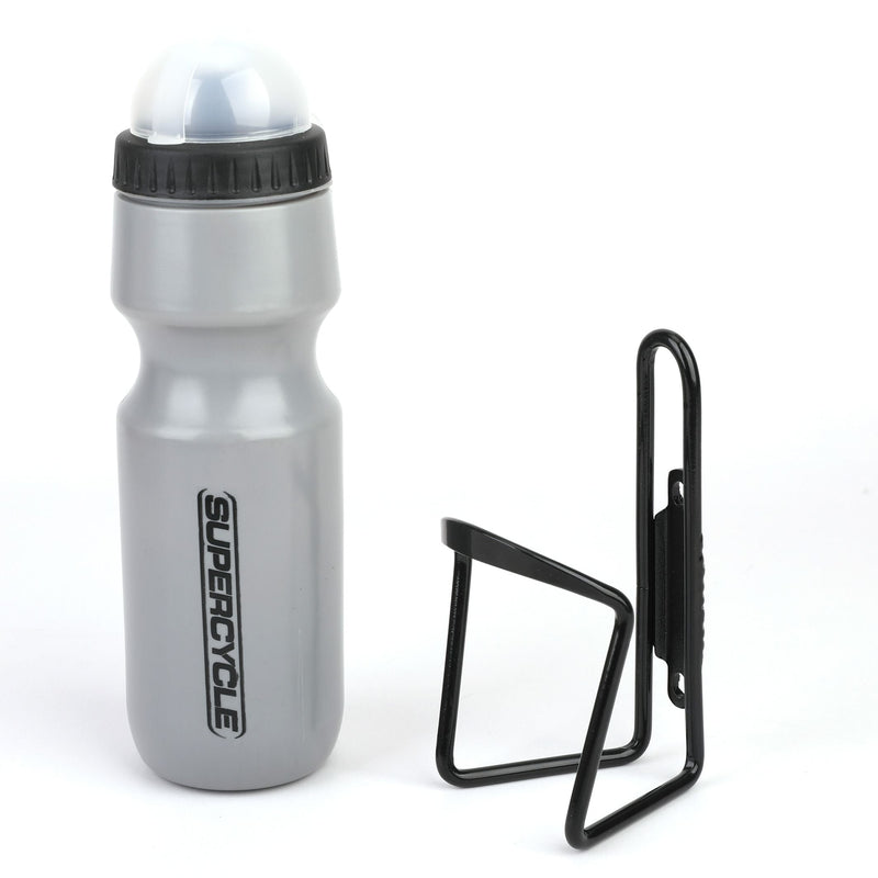 Wide Mouth Self-Sealing Bike Water Bottle withCage/Holder, BPA Free, Silver, 21-oz K5066