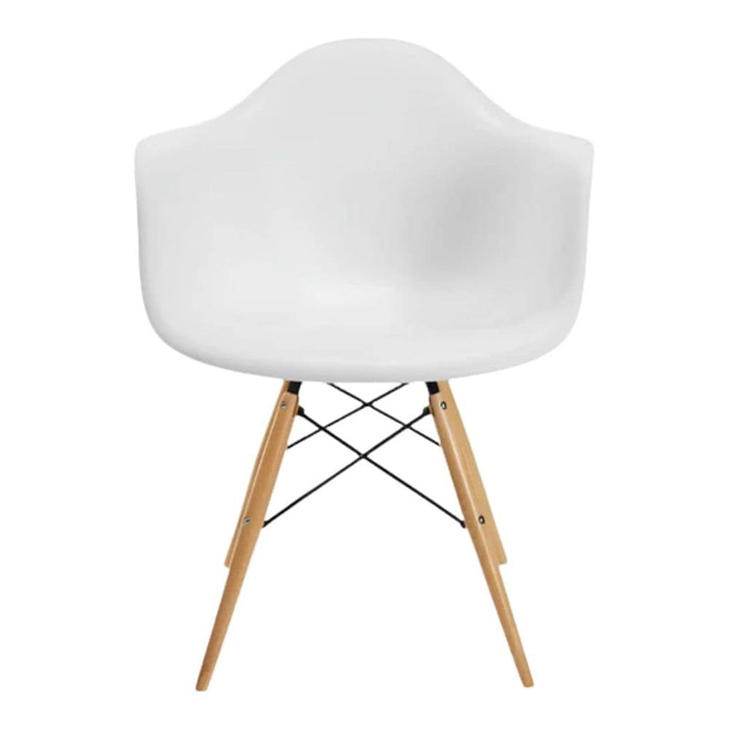 White Plastic Bucket Armchair with Wood Legs Y4201