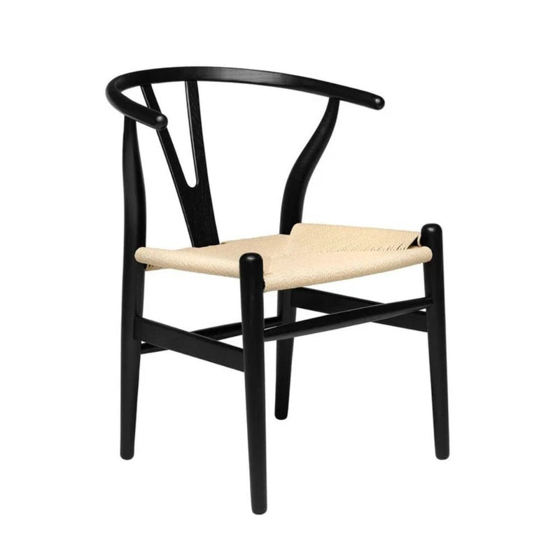 Wishbone Wood Dining Chair with Woven Seat, Black A0129