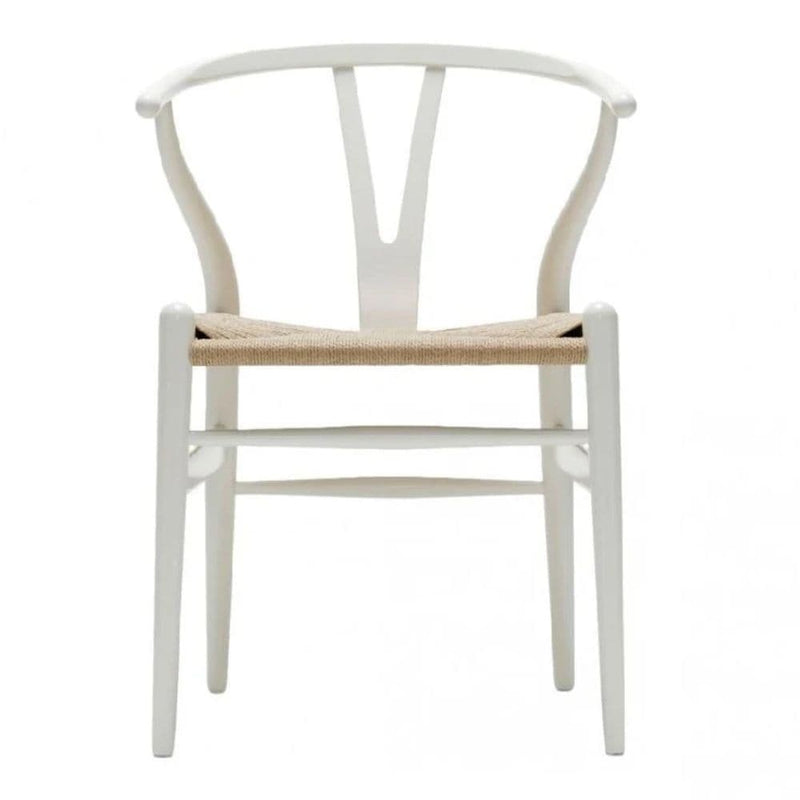 Wishbone Wood Dining Chair with Woven Seat, White Q1514