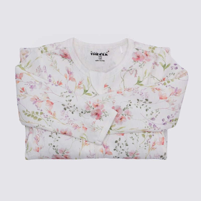 Floral Print Premium Organic Cotton Play and Grow Rib Foot Zippy, Various Sizes D5303