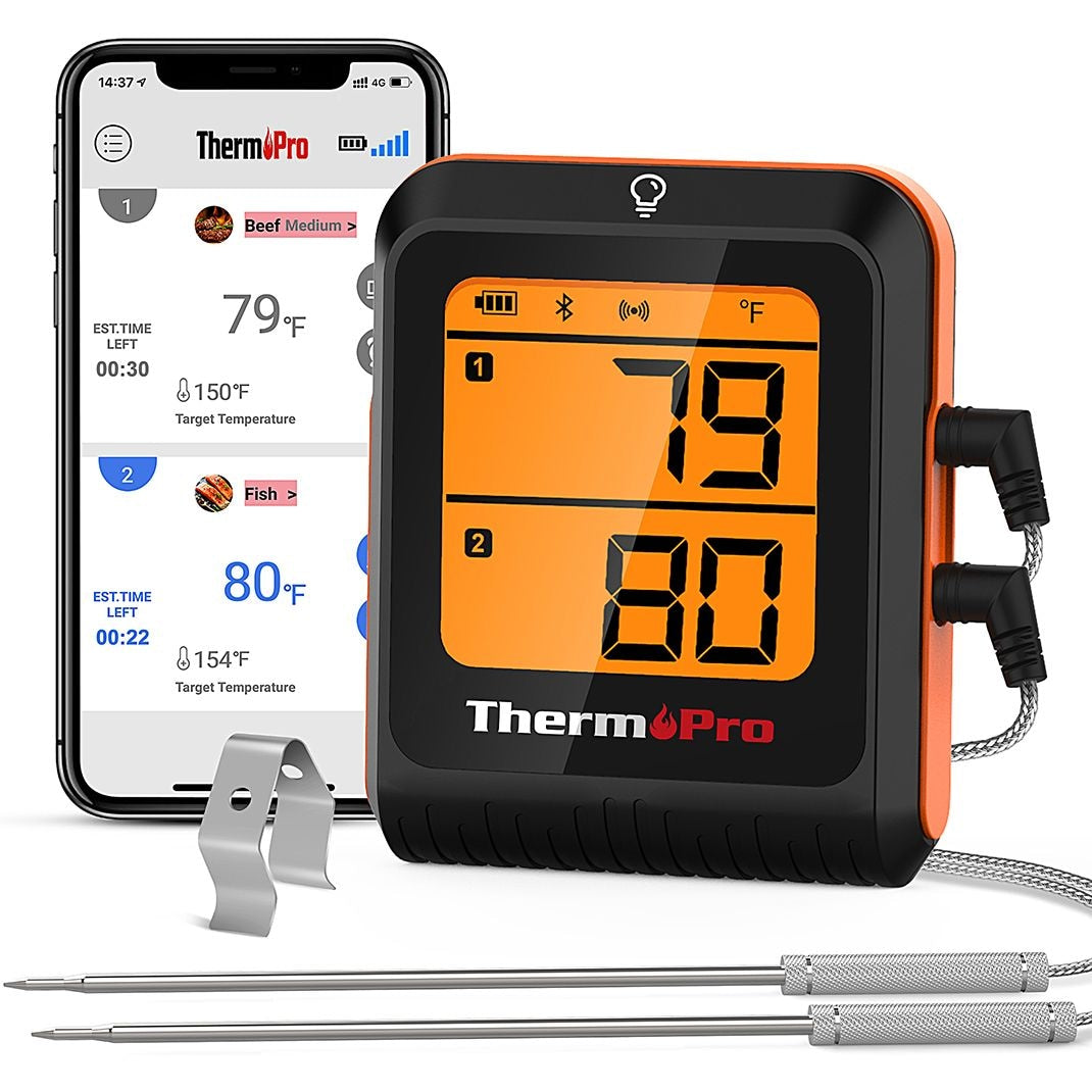 2-Probe Digital-Read Wireless Wireless Food & Meat Cooking Thermometer with Backlight Display & Rechargeable Battery