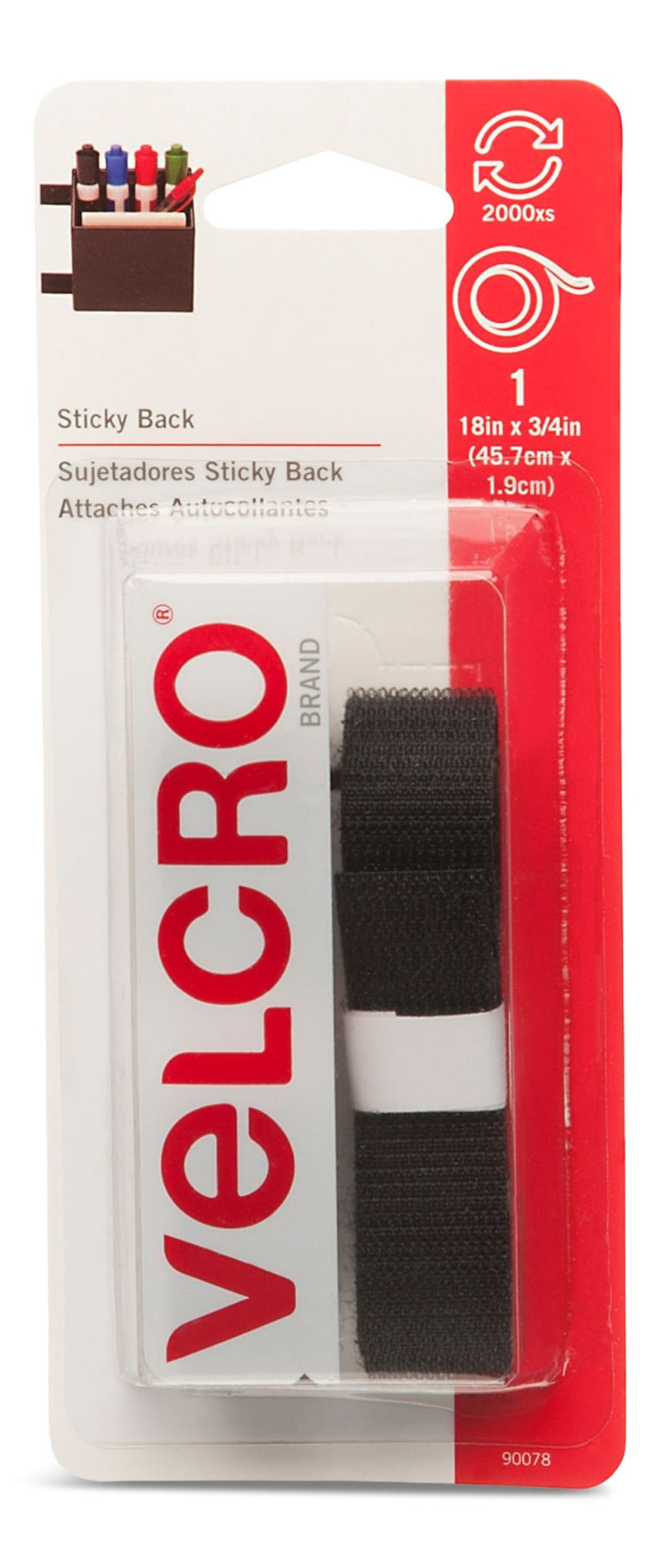 Hook-and-loop Adhesive General Purpose Sticky Back Tape, Black, 18 x 3/4-in, 1-pk U5383